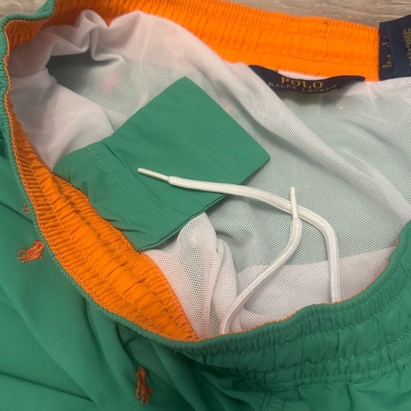 Polo Ralph Lauren Traveler Classic Swim Trunks Green with Orange Pony XLT - Picture 5 of 9